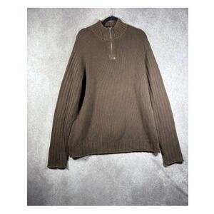 Polo Jeans Ralph Lauren Sweater Mens XL Brown 1/4 Zip Ribbed Cotton Heavyweight